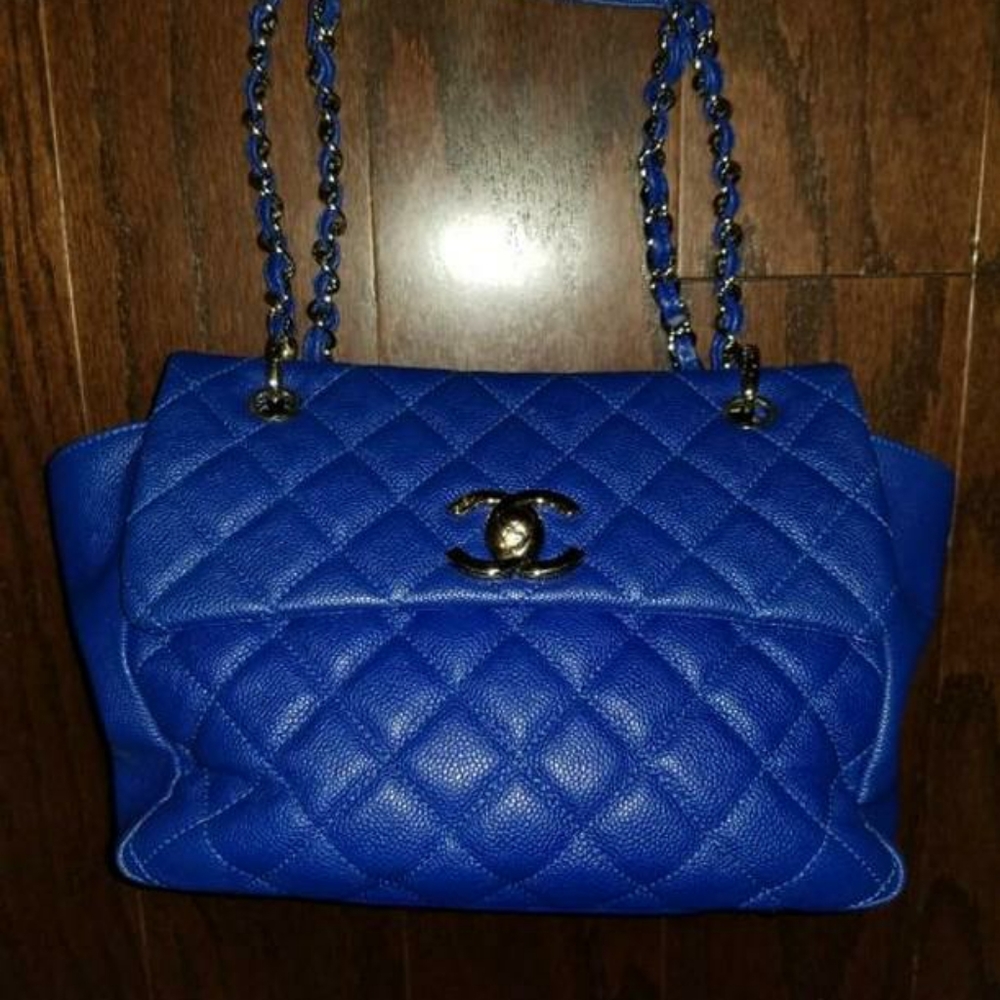 Authentic Chanel Blue Small Tote w/Silver Hardware